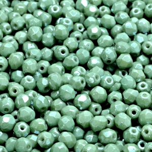 100ks České skleněné broušené ohňovky kulička 4mm bílá/ zelený listr