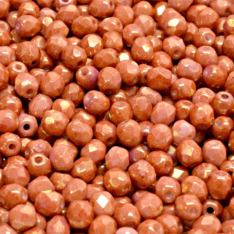 100ks České skleněné broušené ohňovky kulička 4mm bílá/ rubínový listr