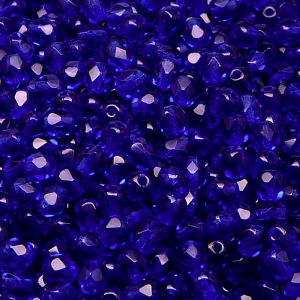 100ks České skleněné broušené ohňovky kulička 4mm modrý kobalt