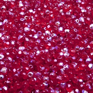 100ks České skleněné broušené ohňovky kulička 3mm rubín/ AB polopokov