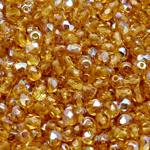 100ks České skleněné broušené ohňovky kulička 4mm topas/ AB polopokov