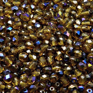 100ks České skleněné broušené ohňovky kulička 4mm kouřový topas/ azuro polopokov