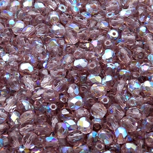 100ks České skleněné broušené ohňovky kulička 4mm světlý ametyst/ AB polopokov