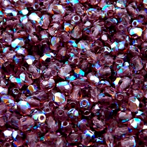 100ks České skleněné broušené ohňovky kulička 4mm ametyst/ AB polopokov