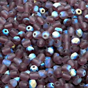 100ks České skleněné broušené ohňovky kulička 4mm ametyst/ AB polopokov matné