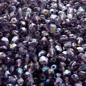 100ks České skleněné broušené ohňovky kulička 4mm tanzanit/ AB polopokov