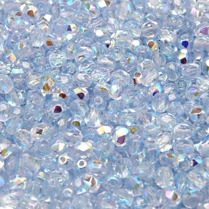 100ks České skleněné broušené ohňovky kulička 4mm světlý safír/ AB polopokov