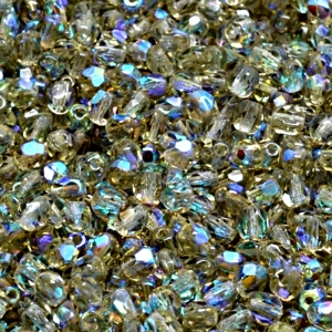 100ks České skleněné broušené ohňovky kulička 4mm kouřová šedá/ AB polopokov