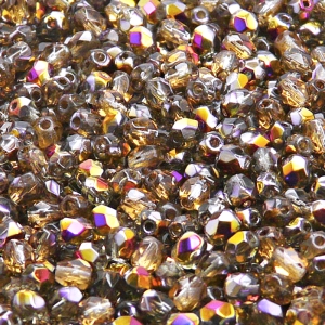 100ks České skleněné broušené ohňovky kulička 4mm kouřová šedá/ sliperit polopokov