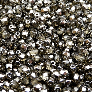 100ks České skleněné broušené ohňovky kulička 4mm kouřová šedá/ chrom polopokov