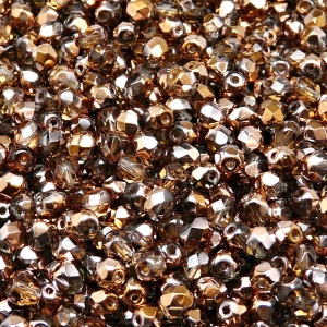 100ks České skleněné broušené ohňovky kulička 4mm kouřová šedá/ sun set polopokov