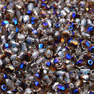 100ks České skleněné broušené ohňovky kulička 4mm kouřová šedá/ azuro polopokov