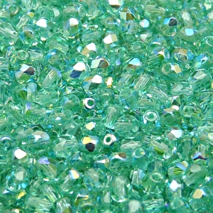 100ks České skleněné broušené ohňovky kulička 4mm světle zelená akva/ AB polopokov