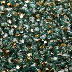 100ks České skleněné broušené ohňovky kulička 4mm světle zelená akva/ valentinit polopokov