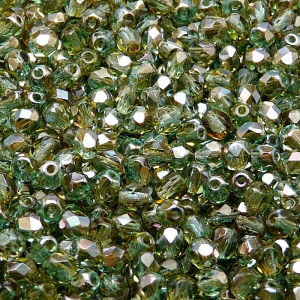 100ks České skleněné broušené ohňovky kulička 4mm světle zelená akva/ celsian polopokov