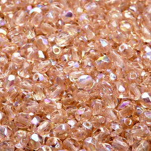 100ks České skleněné broušené ohňovky kulička 4mm rozalín/ AB polopokov