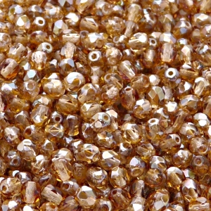 100ks České skleněné broušené ohňovky kulička 4mm rozalín/ celsian polopokov