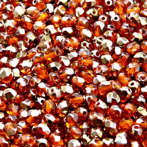 100ks České skleněné broušené ohňovky kulička 4mm hyacint/ valentinit polopokov