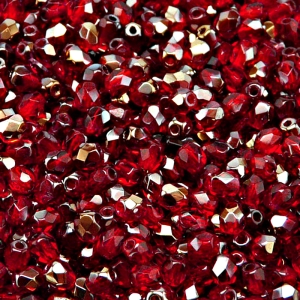 100ks České skleněné broušené ohňovky kulička 4mm rubín/ valentinit polopokov