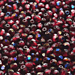 100ks České skleněné broušené ohňovky kulička 4mm rubín/ azuro polopokov