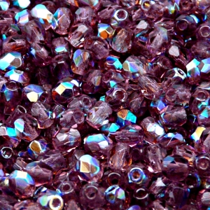 80ks České skleněné broušené ohňovky kulička 5mm ametyst/ AB polopokov