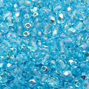 80ks České skleněné broušené ohňovky kulička 5mm světlá akva/ AB polopokov