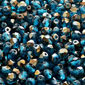 80ks České skleněné broušené ohňovky kulička 5mm akva/ valentinit polopokov