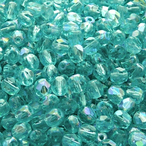 80ks České skleněné broušené ohňovky kulička 5mm světle zelená akva/ AB polopokov
