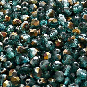 80ks České skleněné broušené ohňovky kulička 5mm světle zelená akva/ valentinit polopokov