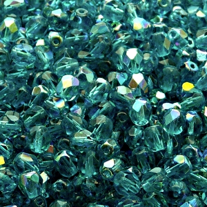 80ks České skleněné broušené ohňovky kulička 5mm zelená akva/ AB polopokov