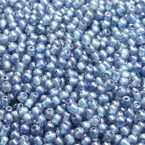 200ks České skleněné mačkané korálky kulička 3mm čirá/ modrý listr