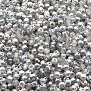 200ks České skleněné mačkané korálky kulička 3mm čirá/ stříbrná duha