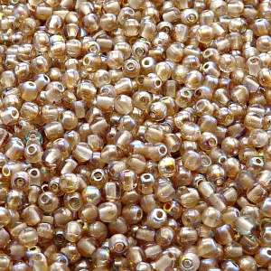 200ks České skleněné mačkané korálky kulička 3mm čirá/ hnědá duha