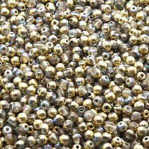 200ks České skleněné mačkané korálky kulička 3mm čirá/ zlatá duha