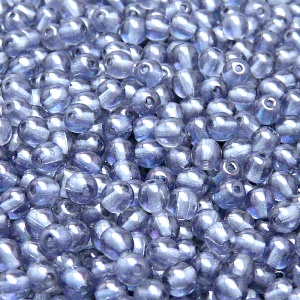 100ks České skleněné mačkané korálky kulička 4mm čirá/ modrý listr