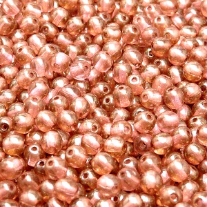 100ks České skleněné mačkané korálky kulička 4mm čirá/ červený listr