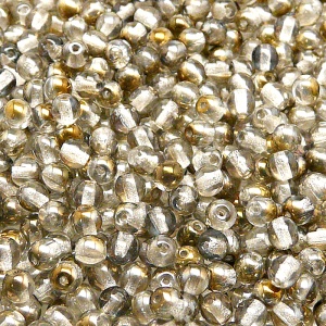 100ks České skleněné mačkané korálky kulička 4mm čirá/ valentinit polopokov