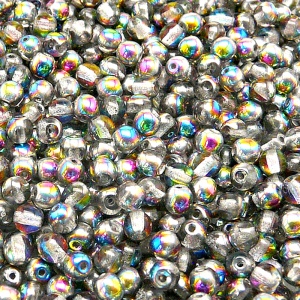 100ks České skleněné mačkané korálky kulička 4mm čirá/ vitrail polopokov