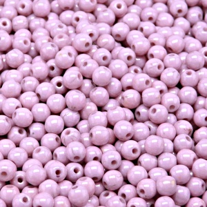 100ks České skleněné mačkané korálky kulička 4mm bílá/ růžový lila listr