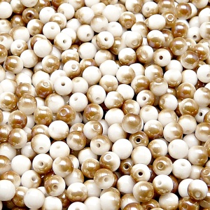 100ks České skleněné mačkané korálky kulička 4mm bílá/ celsian polopokov