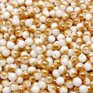 100ks České skleněné mačkané korálky kulička 4mm bílá/ apricot polopokov