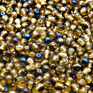 100ks České skleněné mačkané korálky kulička 4mm topas/ azuro polopokov