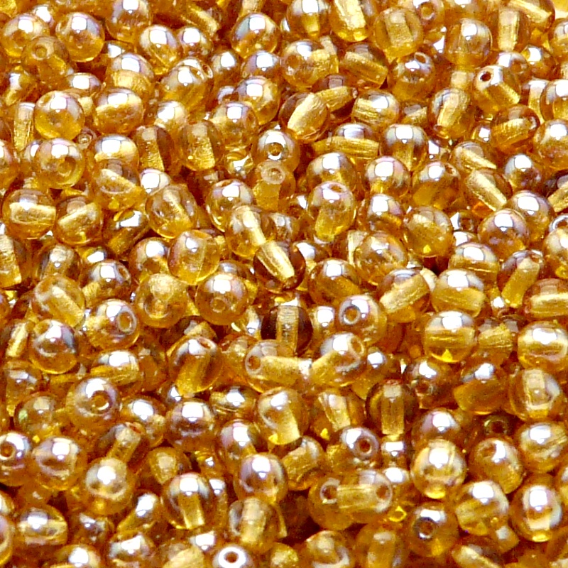 100ks České skleněné mačkané korálky kulička 4mm topas/ celsian polopokov