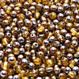 100ks České skleněné mačkané korálky kulička 4mm topas/ sun set polopokov