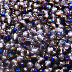 100ks České skleněné mačkané korálky kulička 4mm světlý ametyst/ azuro polopokov