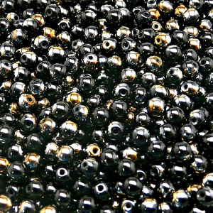 100ks České skleněné mačkané korálky kulička 4mm černá/ valentinit polopokov
