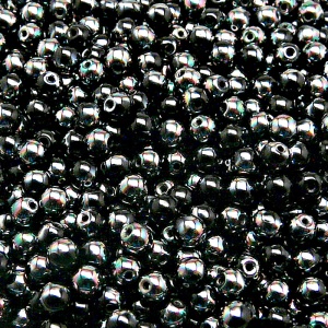 100ks České skleněné mačkané korálky kulička 4mm černá/ apricot polopokov