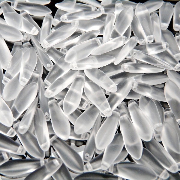 30ks České skleněné mačkané korálky jazýčky 5x16mm čirá mat