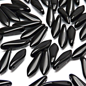 30ks České skleněné mačkané korálky jazýčky 5x16mm černá