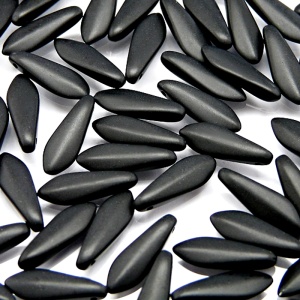 30ks České skleněné mačkané korálky jazýčky 5x16mm černá mat